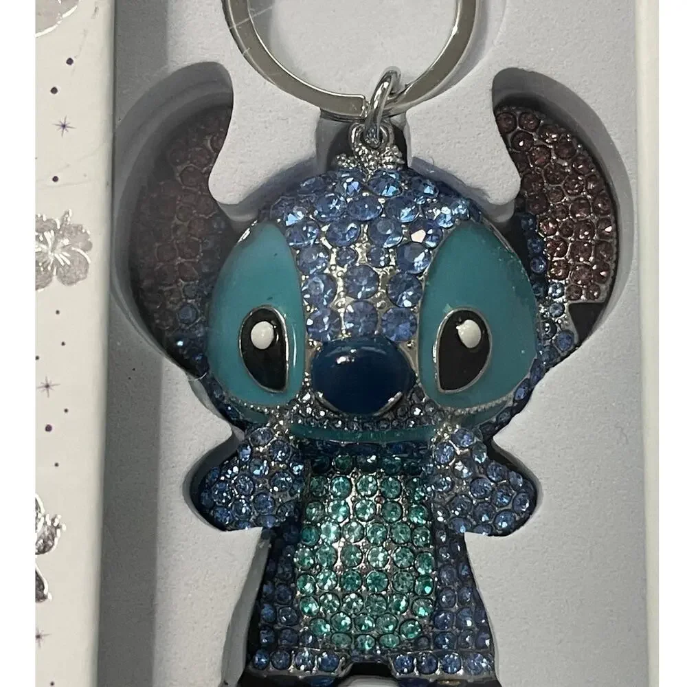 Disney Stitch Glitter Keychain Blue Bag Charm Sparkly Rhinestones NEW